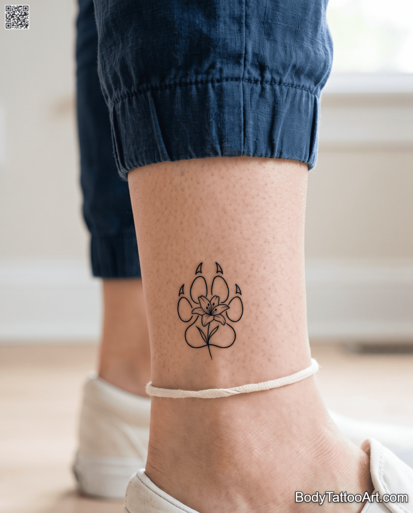 Minimalist linework Lily With Tiger Tattoos