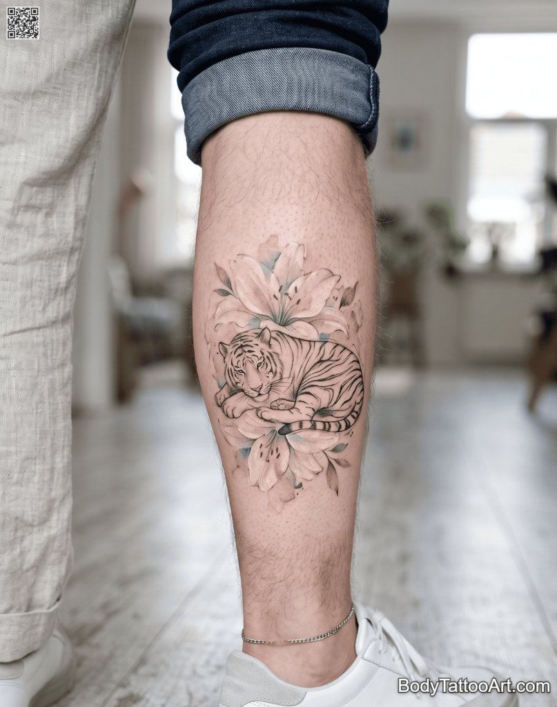 Watercolor with linework accents Lily With Tiger Tattoos