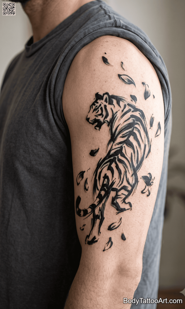 Abstract brushstroke Lily With Tiger Tattoos