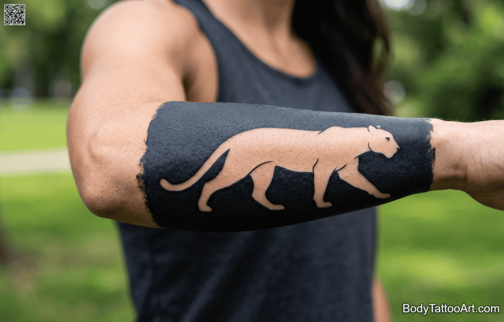 Negative space blackwork Panther Tattoos 