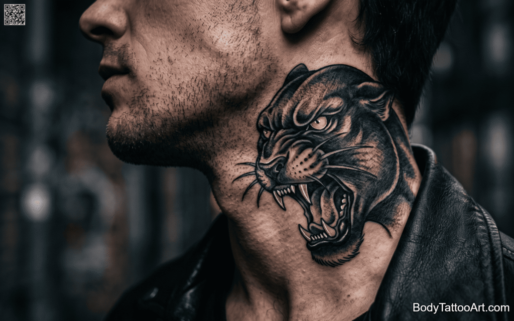 Bold blackwork realism Panther Tattoos 