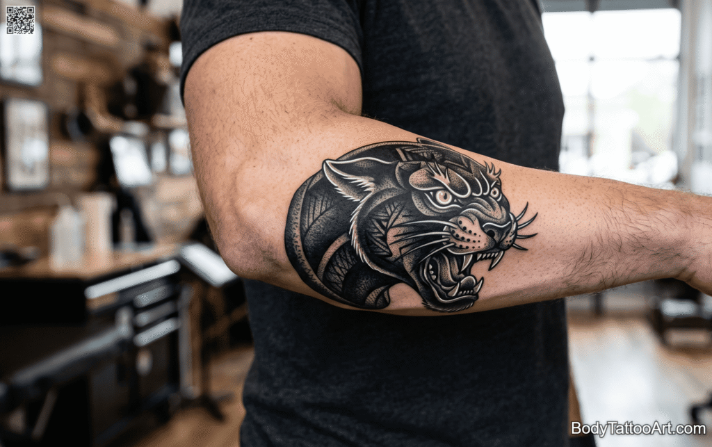  Blackwork with white ink accents Panther Tattoos 