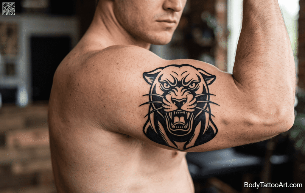 Bold linework with block shading Panther Tattoos 