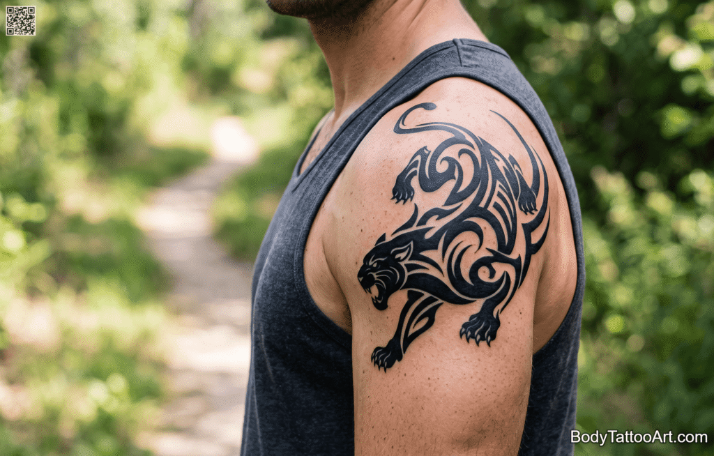  Tribal blackwork Panther Tattoos 