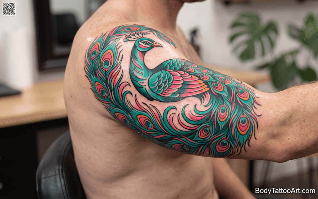 Neo-traditional Peacock Tattoos