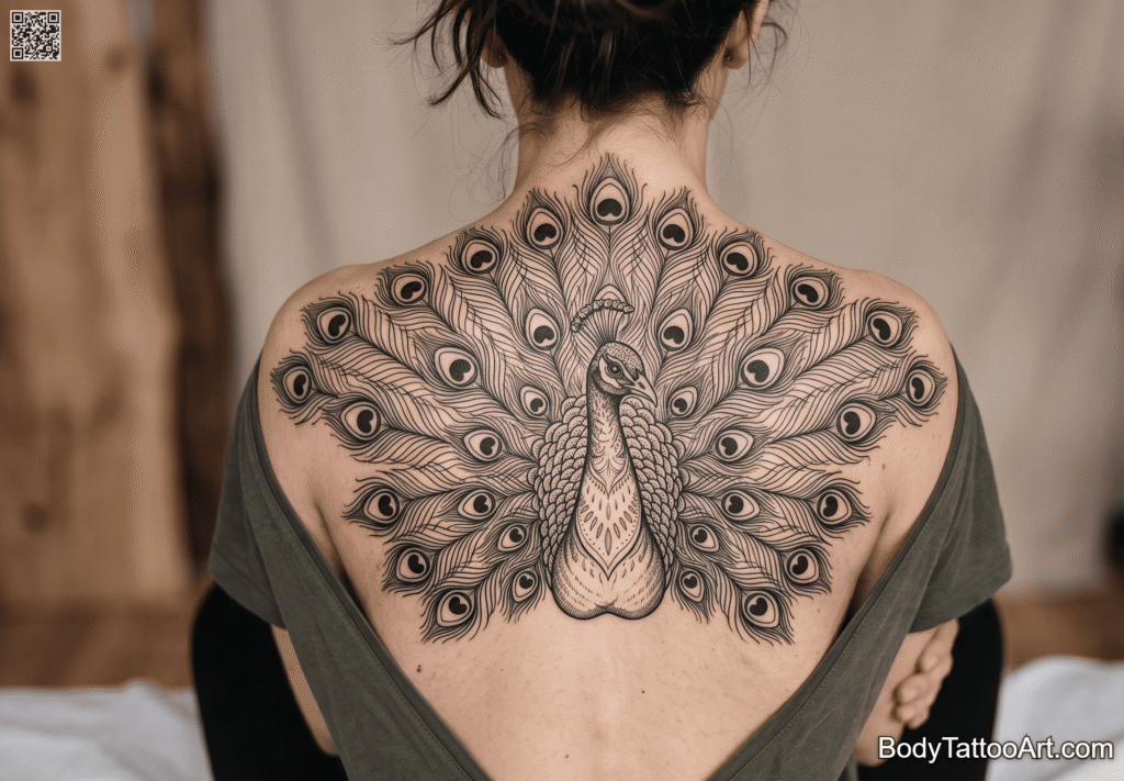 Blackwork Peacock Tattoos