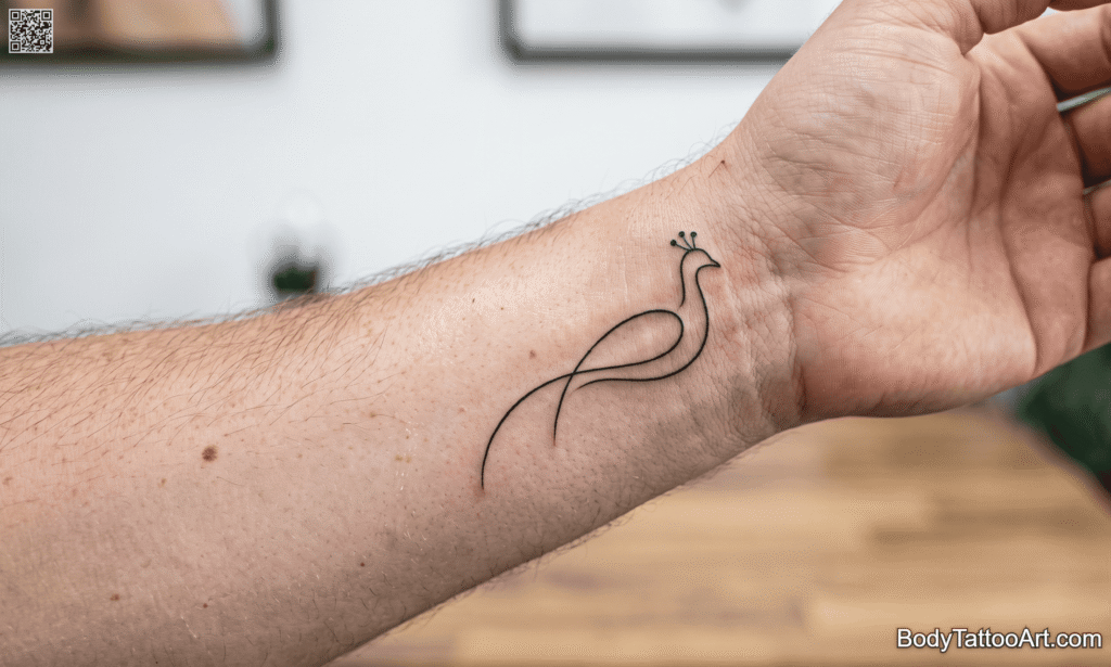 Minimal Two-Line Peacock Tattoos