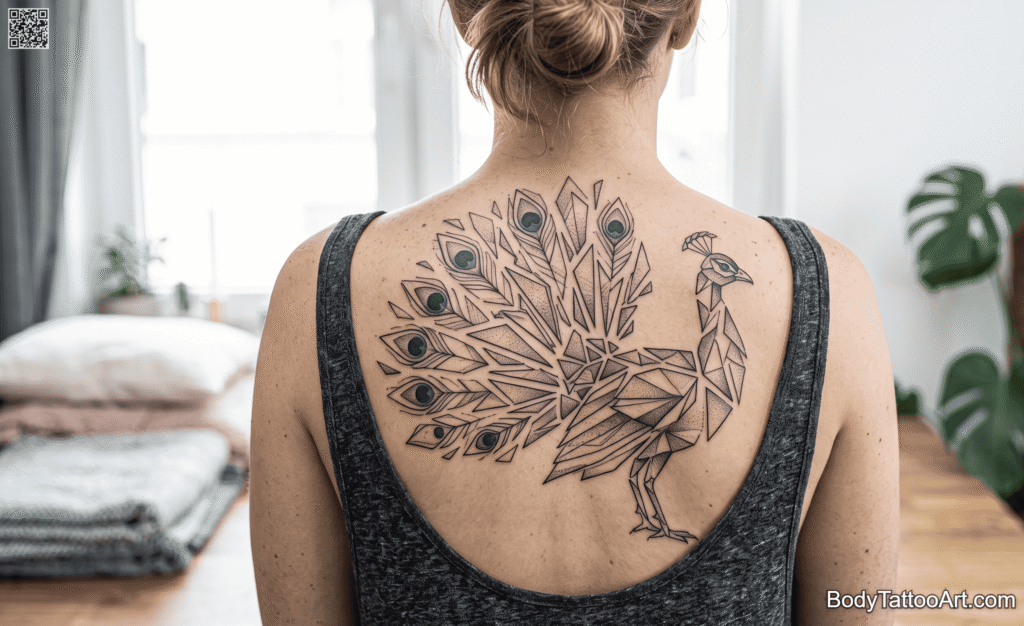 Abstract fragmented Peacock Tattoos