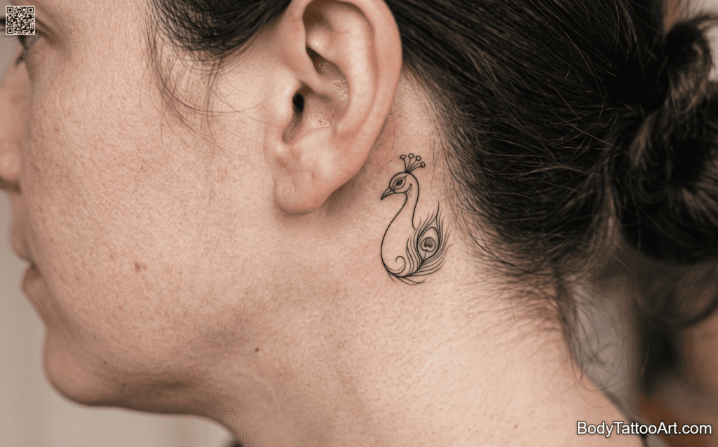 Micro fine line Peacock Tattoos