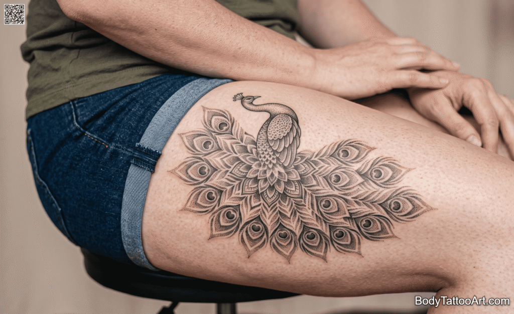 Dotwork Peacock Tattoos