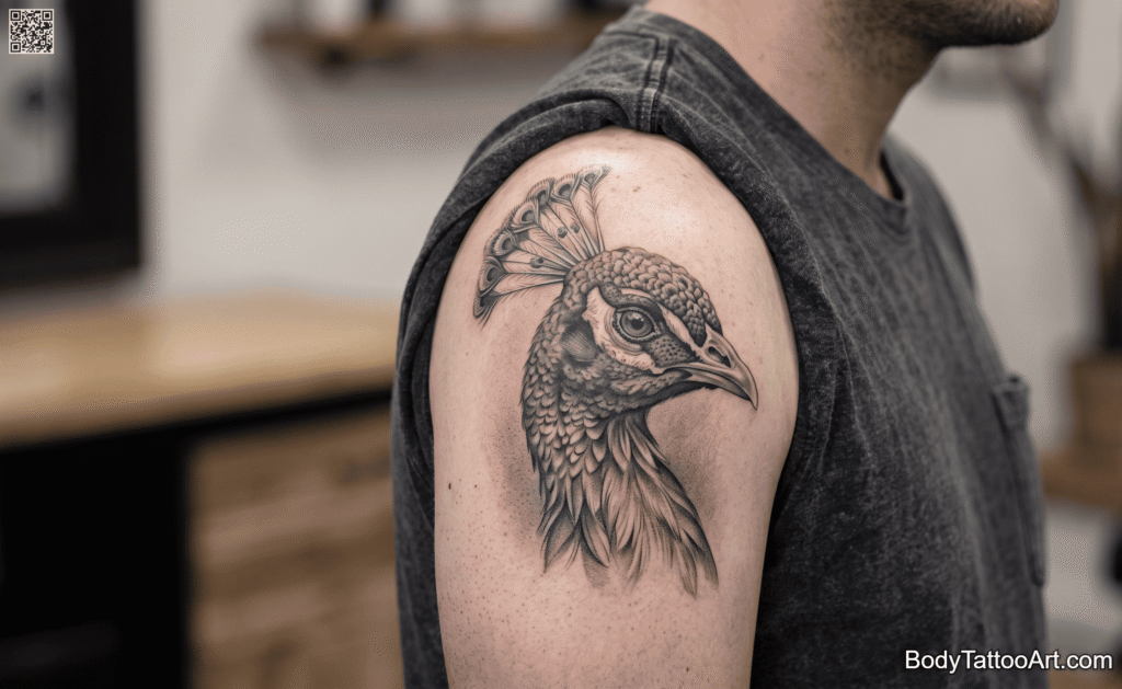 Grey-wash realism Peacock Tattoos
