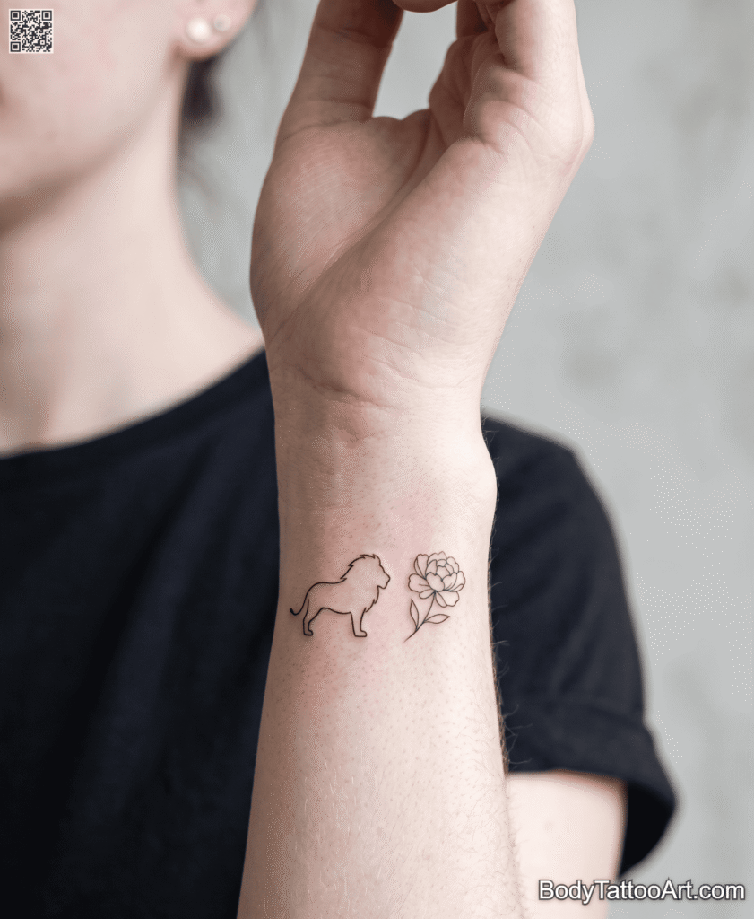 The Wrist Silhouette Peony With Lion Tattoos