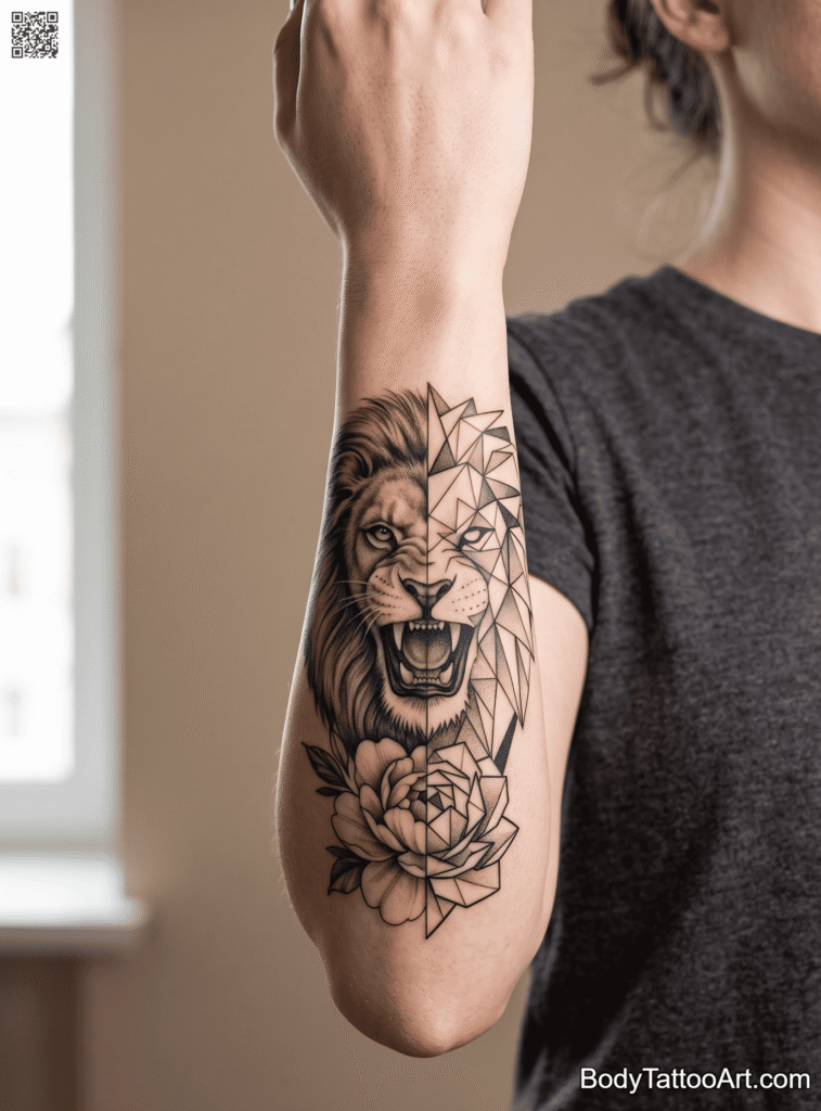 The Fractured Roar Peony With Lion Tattoos
