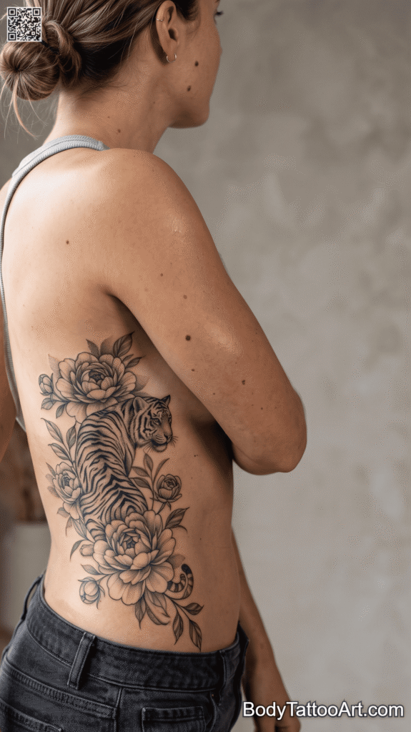 apanese-inspired illustrative Peony With Tiger Tattoos