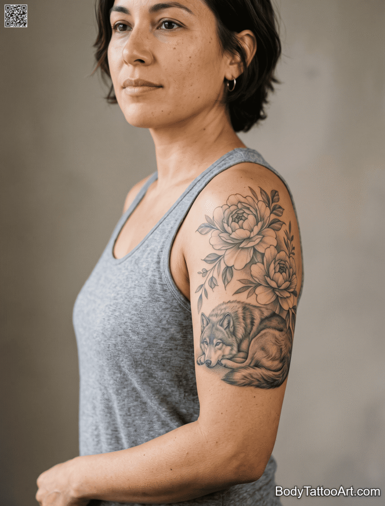 9 Peony With Wolf Tattoos – Creative Design Ideas
