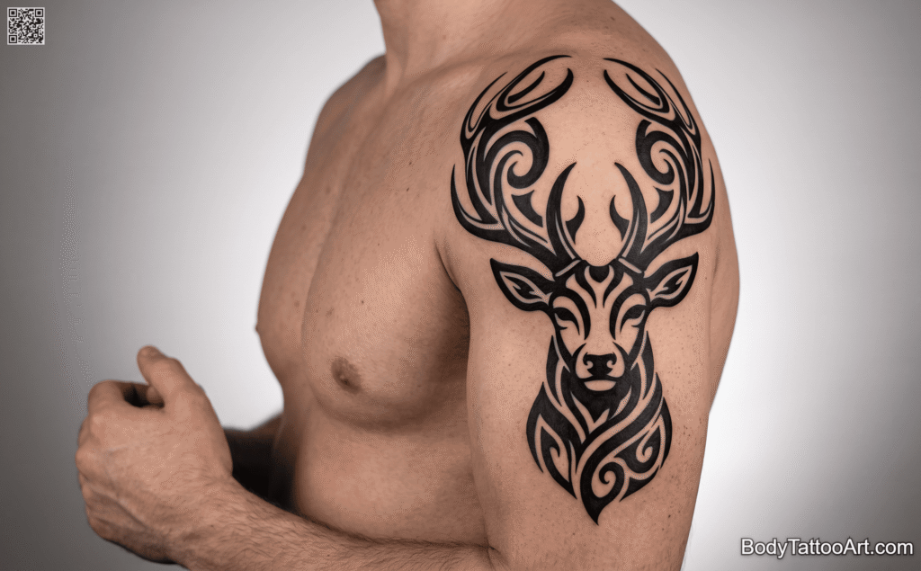 Tribal blackwork Stag Tattoos