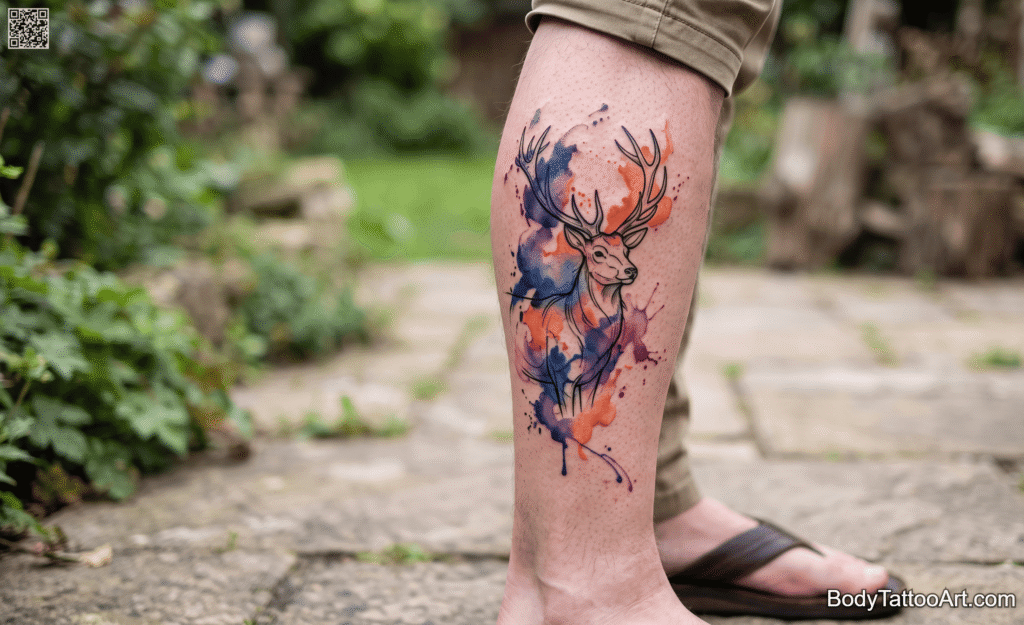 Watercolor Stag Tattoos