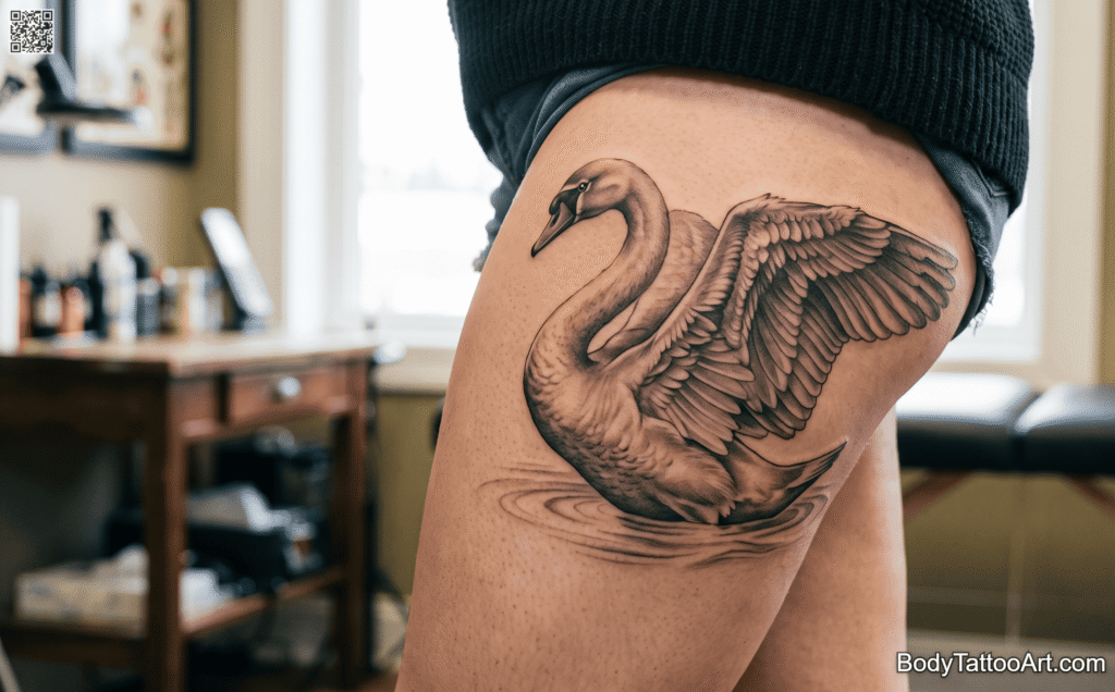 Realistic Swan Tattoo