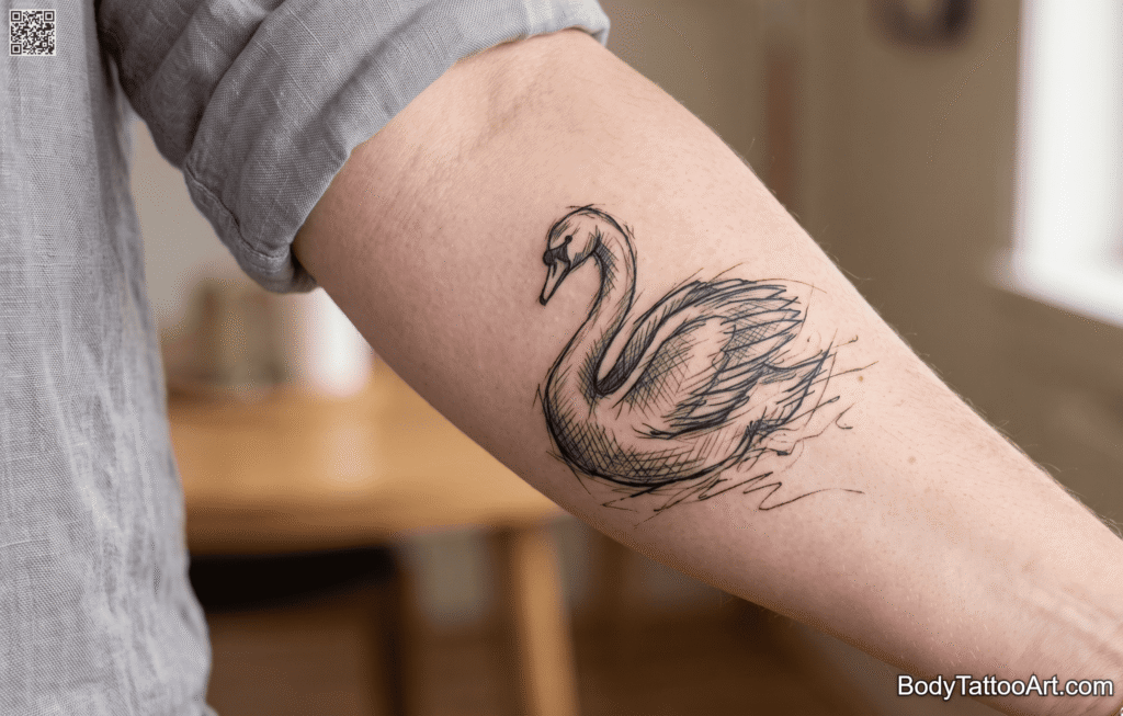  Sketch-Style Swan Tattoos