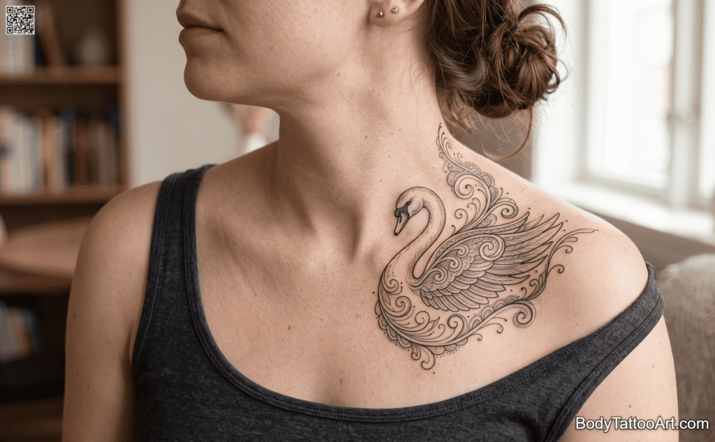 Ornamental Filigree Swan Tattoos