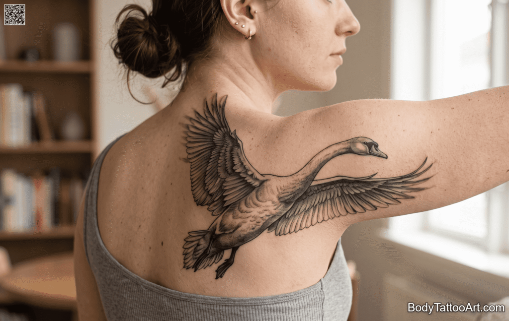  Swan in Flight Tattoo