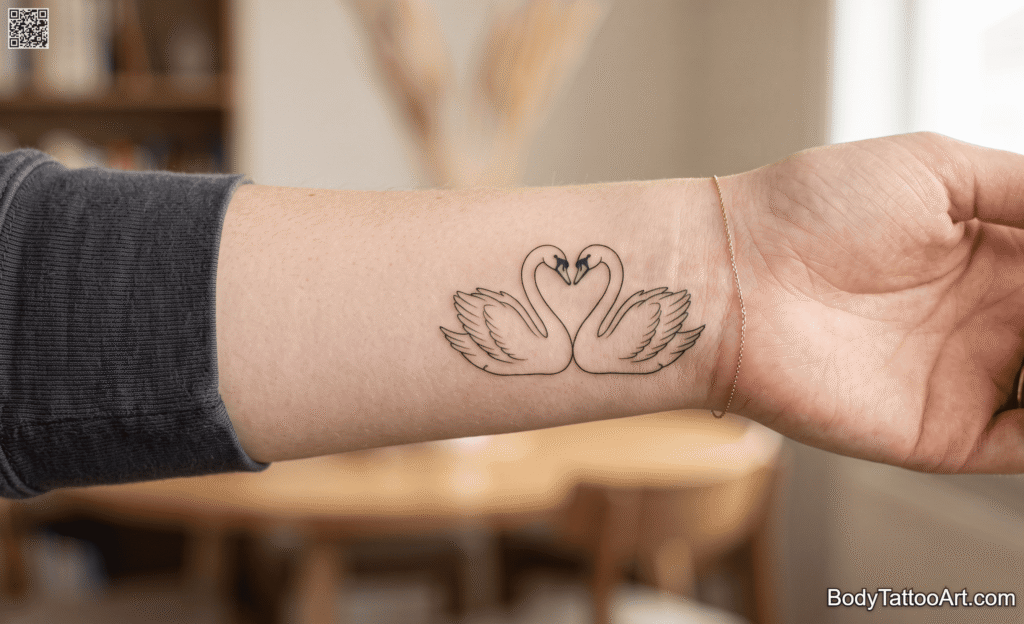 Swan Heart-Neck Tattoo
