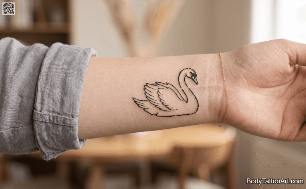 Stencil-Style Swan Tattoos