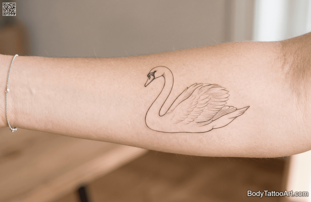 Fine line Swan Tattoos