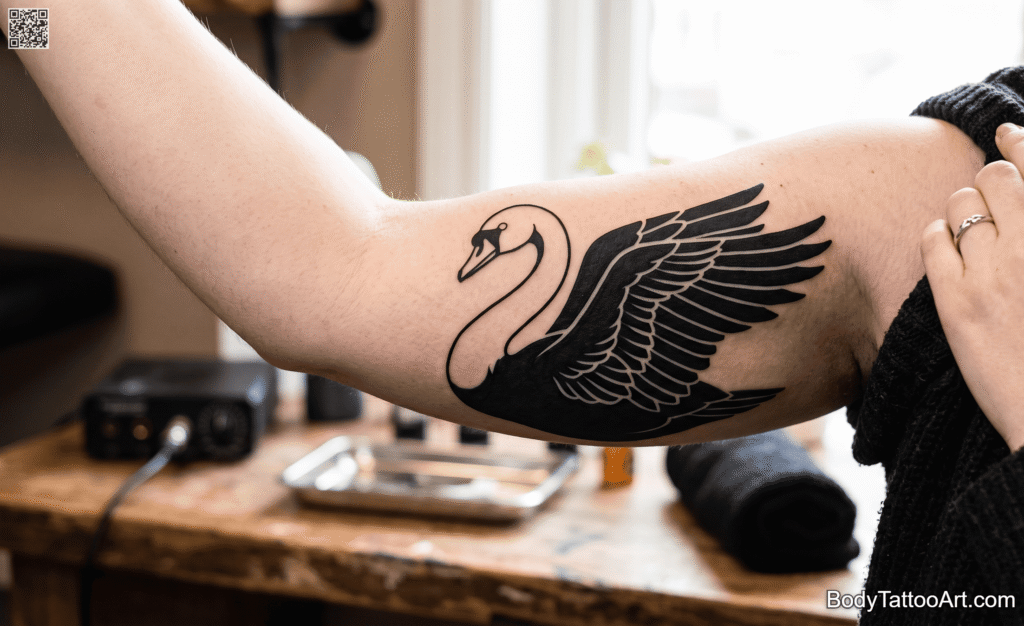 Blackwork Swan Tattoos