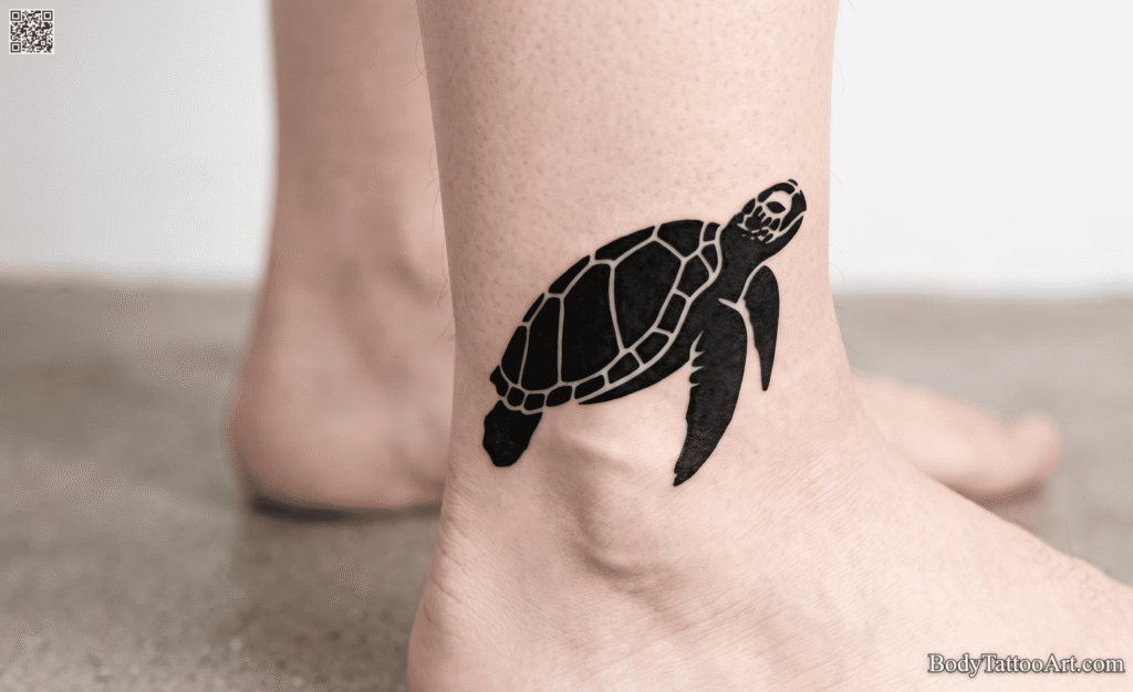  Turtle Stencil Style Tattoo
