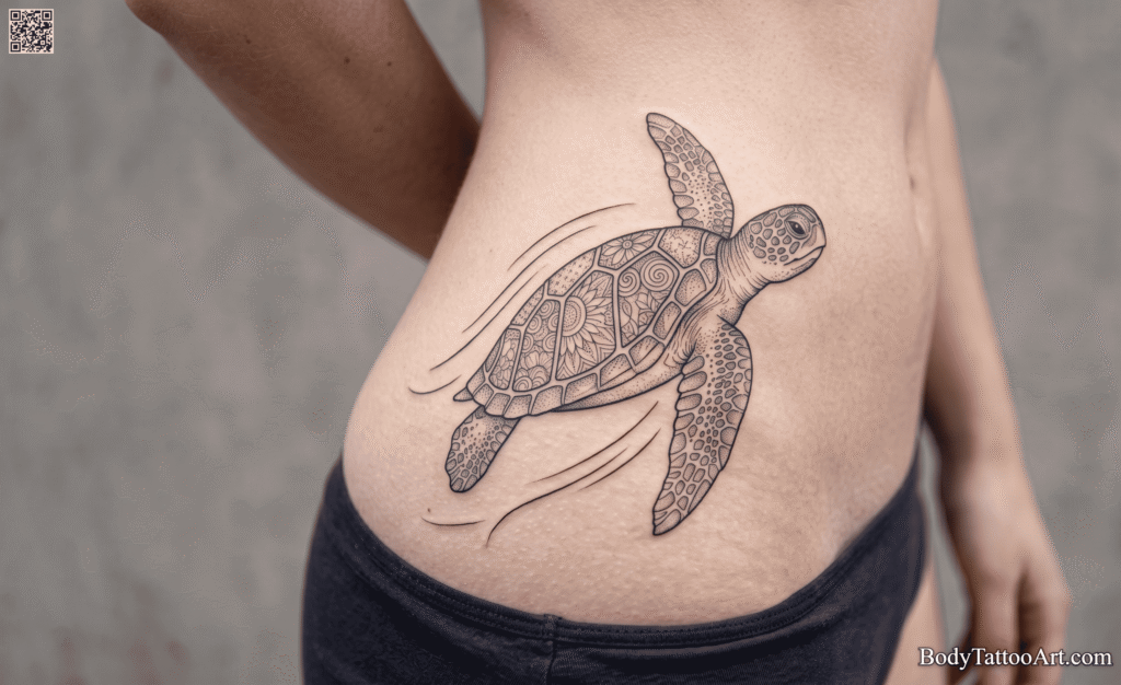 Turtle Swimming Tattoo