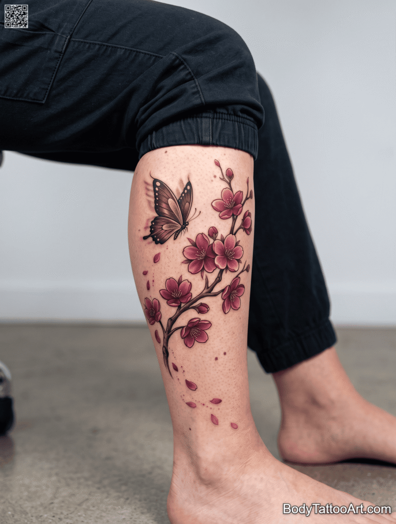 The Vivid Calf Wrap Cherry Blossom With Butterfly
