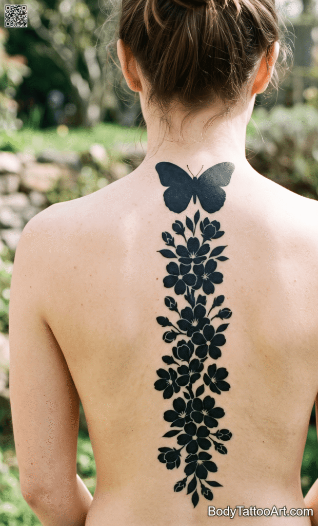  The Spine Silhouette Cherry Blossom With Butterfly