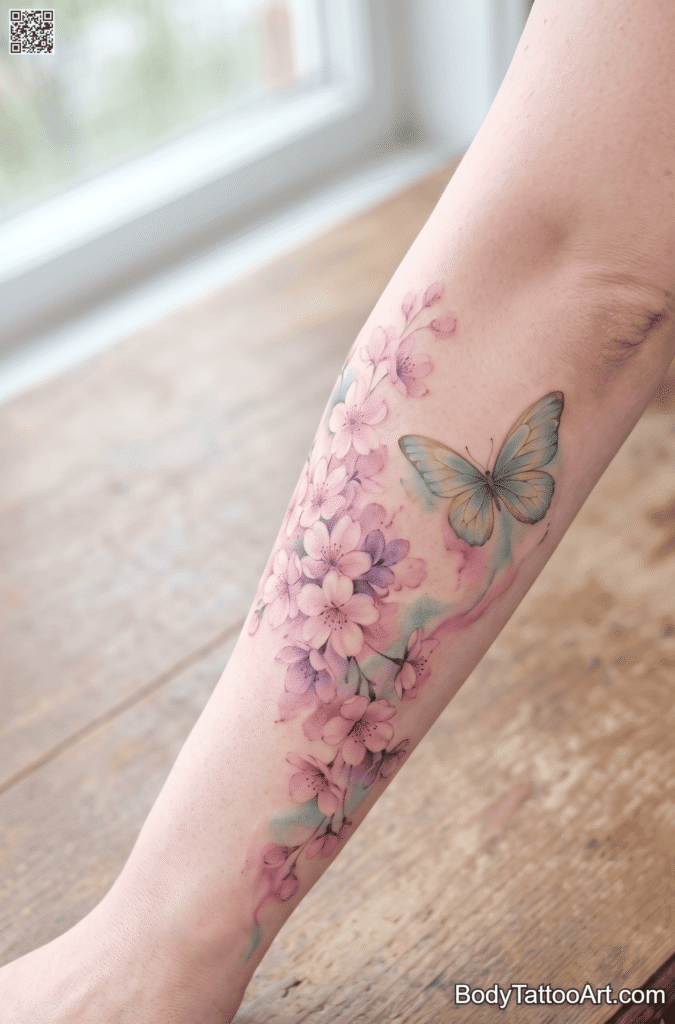 The Soft Wash Forearm Cherry Blossom With Butterfly