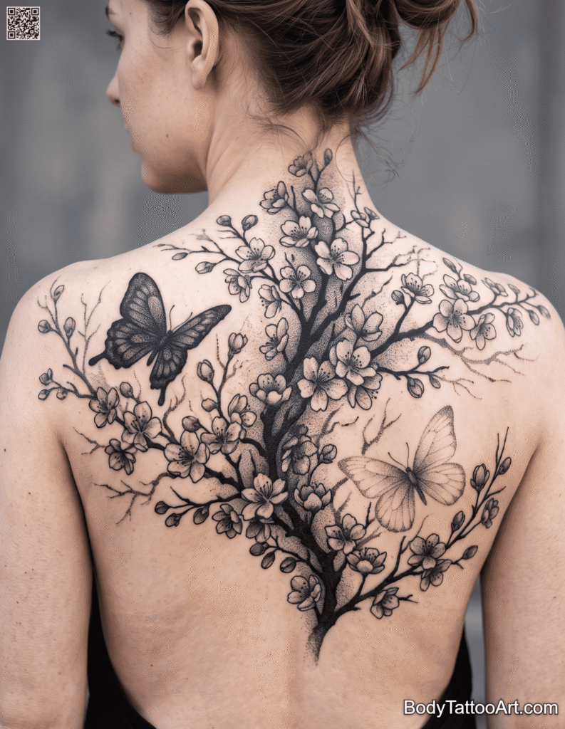 The Dotwork Canopy Cherry Blossom With Butterfly