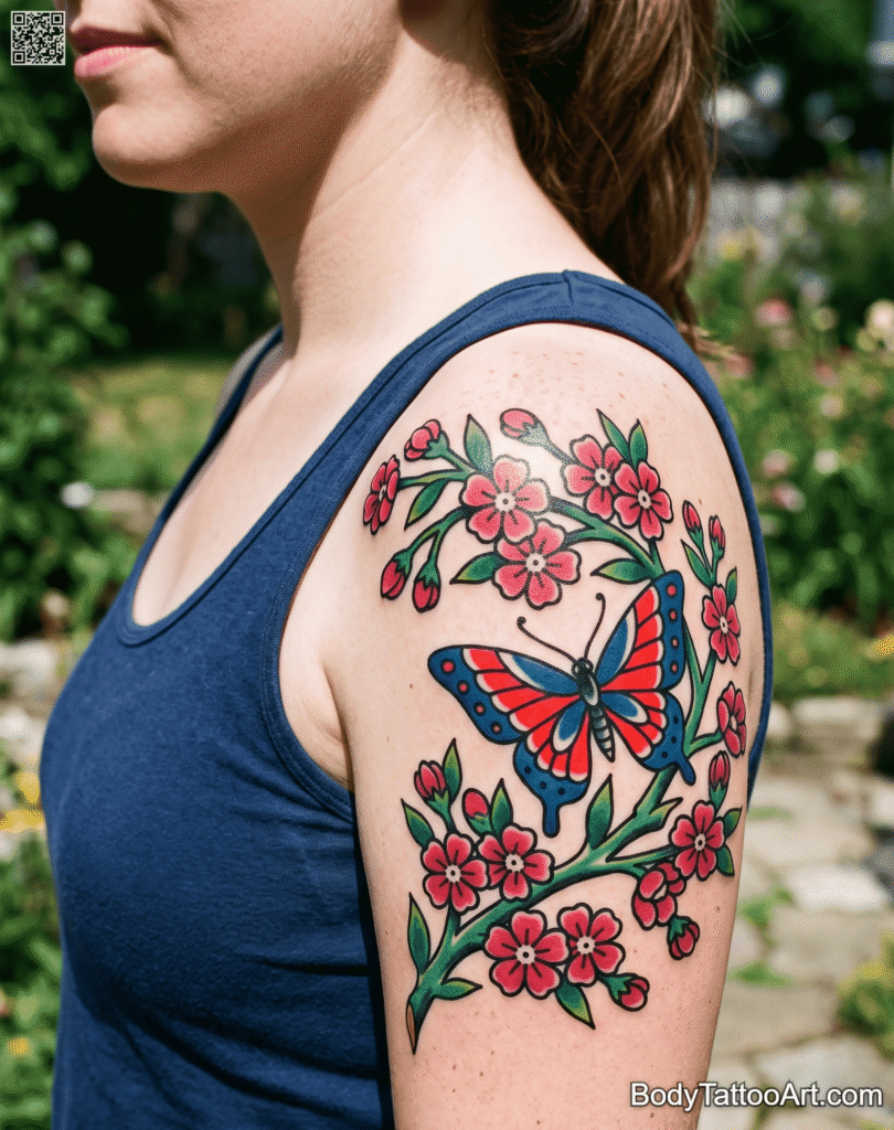 The Classic Shoulder Bloom Cherry Blossom With Butterfly