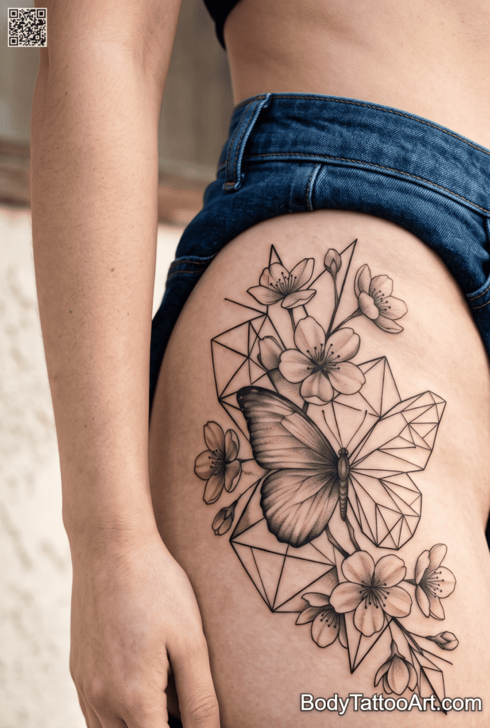 The Split Hip Pattern Cherry Blossom With Butterfly