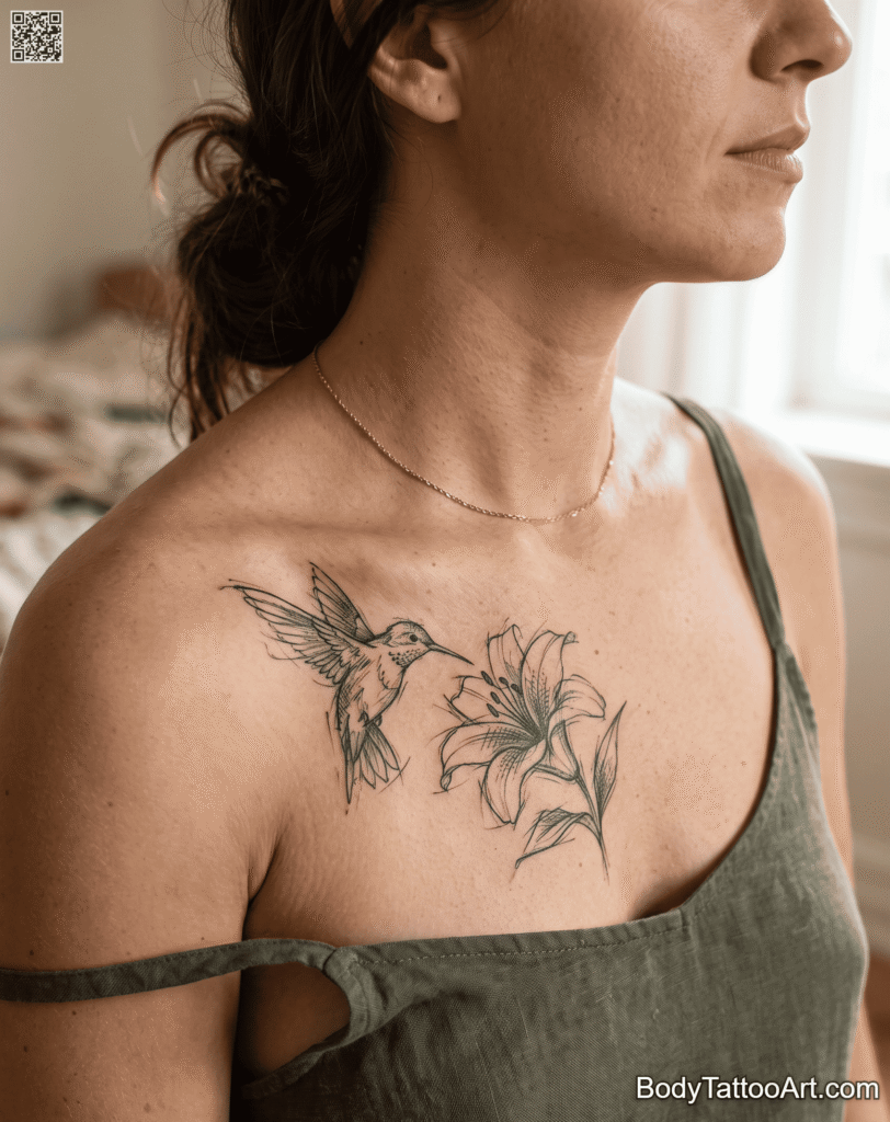 The Unfinished Sketch Look Lily With Hummingbird Tattoos