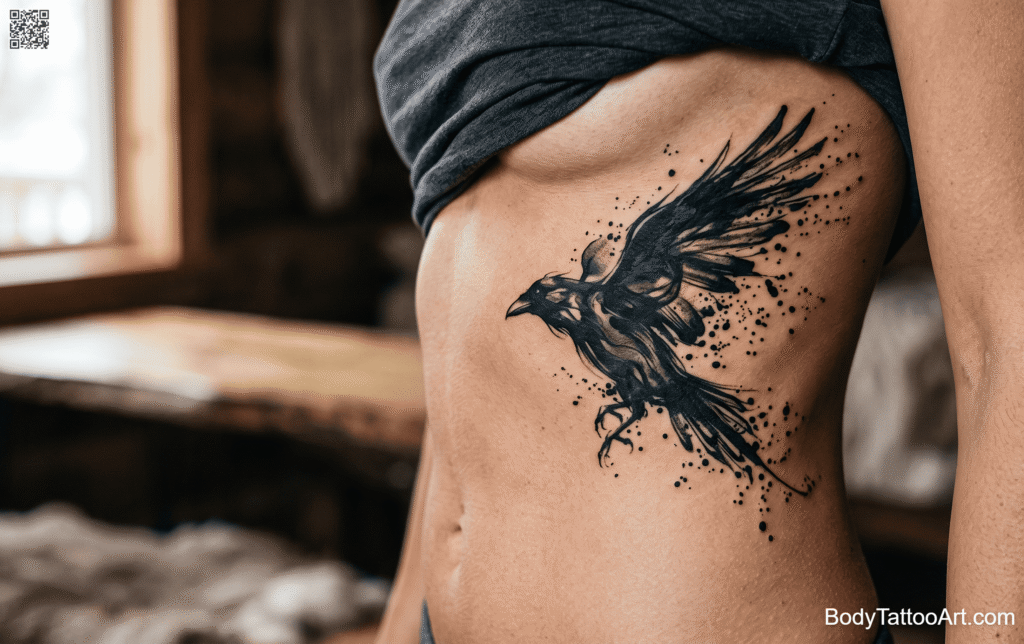 The Abstract Ink Splatter Raven Tattoos