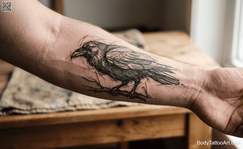 The Sketch Style Raven Tattoos