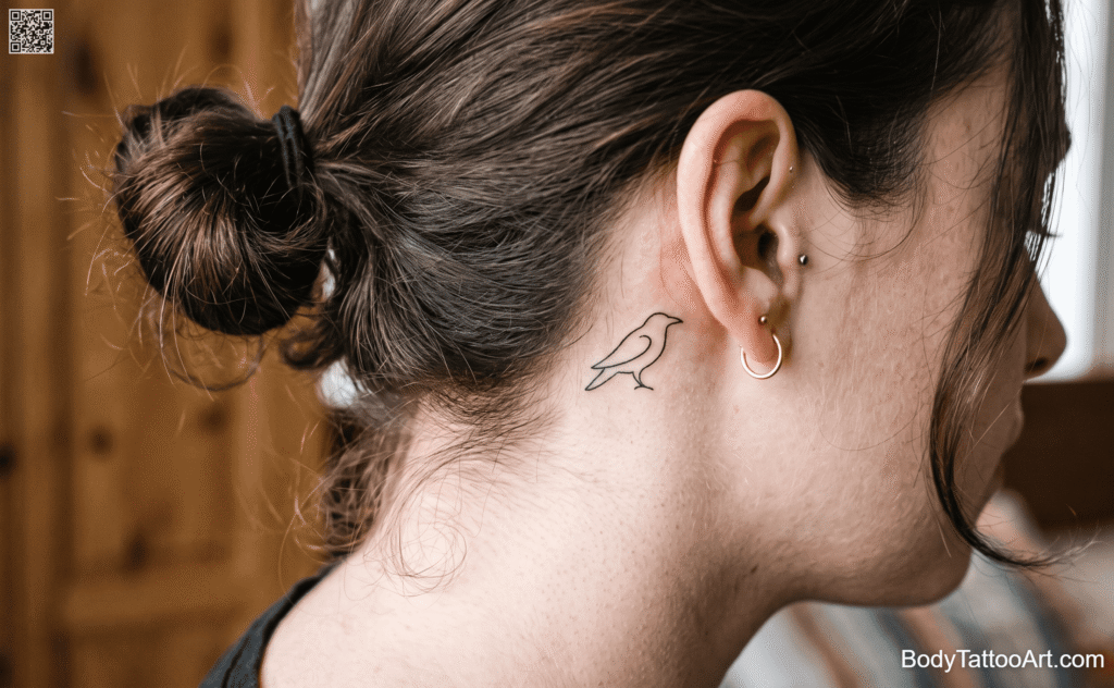 The Tiny Outline Raven Behind the Ear
